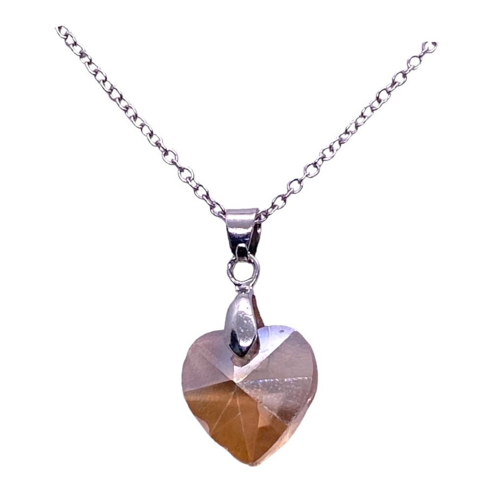 Imitation Silver Yellow Topaz Crystal Rhinestone Heart Pendant Necklace Gift Box